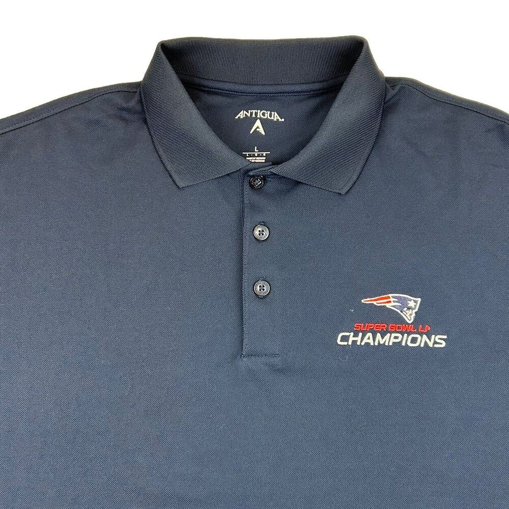 New England Patriots Super Bowl Champions Polo Shirt Mens L Blue Short Sleeve
